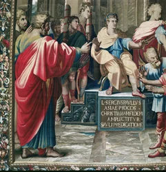 Wandtapijt met de Handelingen van de Apostelen, de blindheid van Elymas (detail)